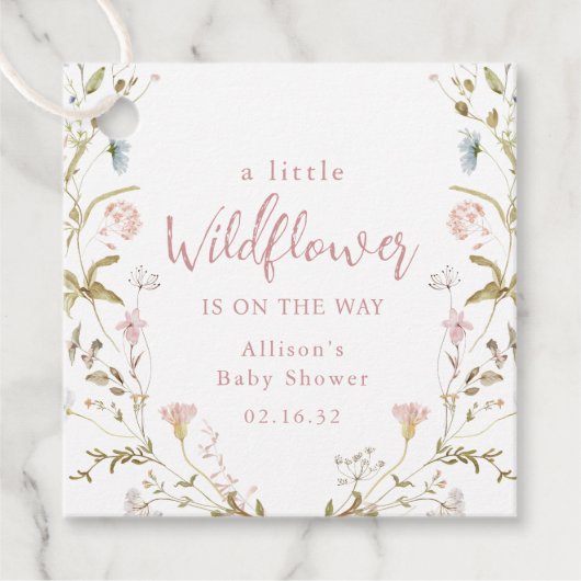 Étiquettes Cadeau Fête de bébé Bohème Rustique Fleur Sauvage Rose  (Devant)