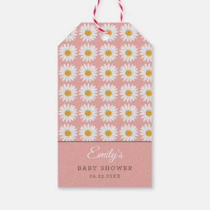 Étiquettes-cadeau Fête de Bébé Fleurie Motif Daisy Rose Pâle