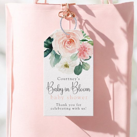 Étiquettes-cadeau Fête de bébé Fleurs Rose Foncé Bébé en Fleur