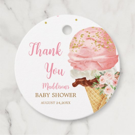 Étiquettes Cadeau Fête de bébé glace rose (Devant)