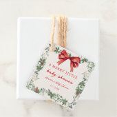 Étiquettes Cadeau Fête de bébé Noël joyeux petit ruban rouge (En situation)