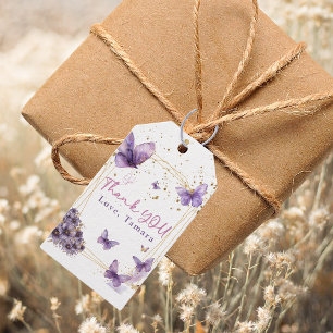 Étiquettes-cadeau Fête de Bébé Papillon Floral Violet Or