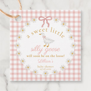 Étiquettes Cadeau Fête de Bébé Rose Fou à Motif Gingham Cottagecore