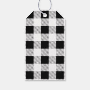 Étiquettes-cadeau fête de ferme rustique plaid de buffle noir et bla