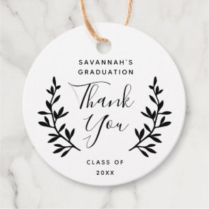 Étiquettes Cadeau Fête de fin d'études classique en noir et blanc av