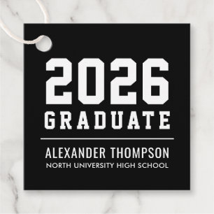 Étiquettes Cadeau Fête de fin d'études diplômé Varsity Noir 2026