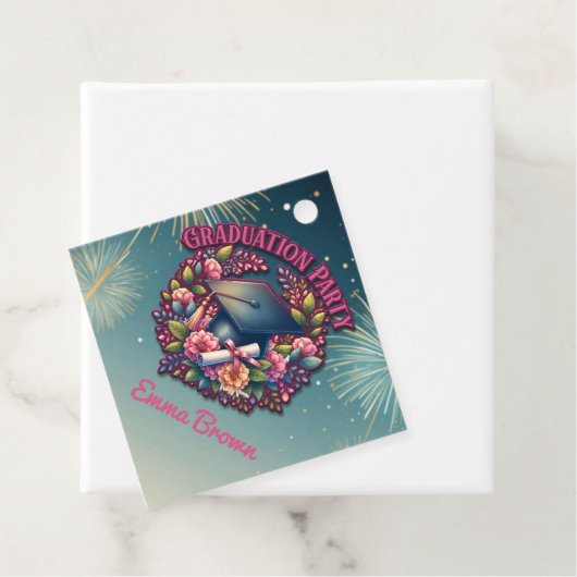 Étiquettes Cadeau Fête de graduation Floral (En situation)