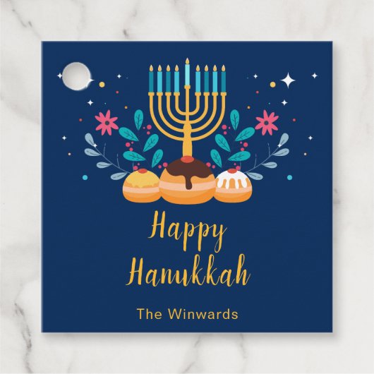 Étiquettes Cadeau Fête de Hanoukka avec menorah (Devant)