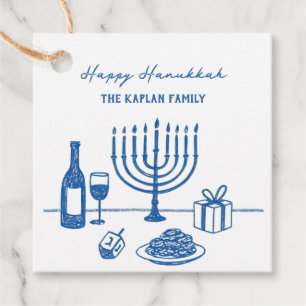 Étiquettes Cadeau Fête de Hanukkah Fantaisiste Dessinée à la Main su