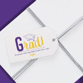 Étiquettes-cadeau Fête de la casquette de graduation violette et jau