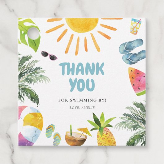 Étiquettes Cadeau Fête de la piscine animée (Devant)