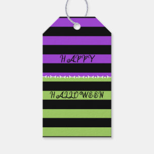 Étiquettes-cadeau Fête de l'Halloween en rayures vert violet et noir