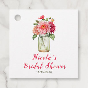 Étiquettes Cadeau Fête de mariage avec bocal Mason aux dahlias roses