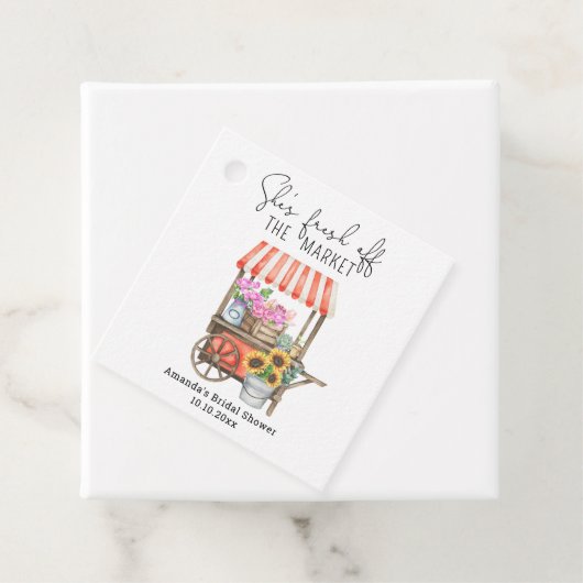 Étiquettes Cadeau Fête de mariage avec chariot de fleurs  (En situation)