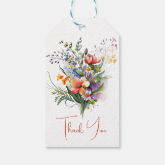 Étiquettes-cadeau Fête de mariage avec fleurs sauvages corail et vio