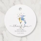 Étiquettes Cadeau Fête de mariage Blue Thank You Perles & Prosecco (Devant)