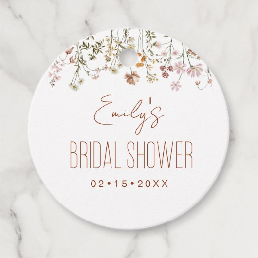 Étiquettes Cadeau Fête de Mariage Bohème Fleur Sauvage dans un Jardi (Devant)