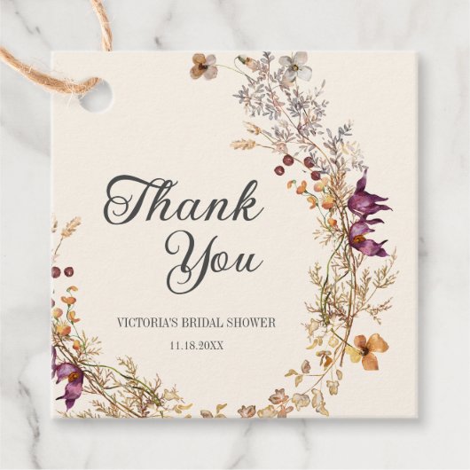Étiquettes Cadeau Fête de mariage bohème florale d'automne (Devant)