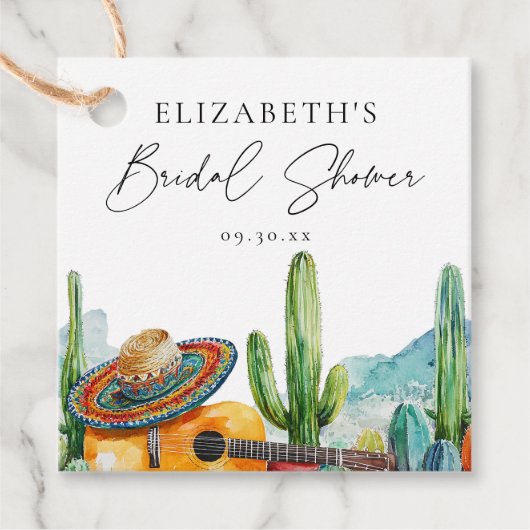 Étiquettes Cadeau Fête de mariage cactus mexicain à l'aquarelle (Devant)