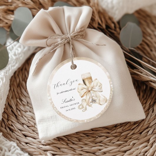 Étiquettes Cadeau Fête de mariage Champagne & Perles Merci