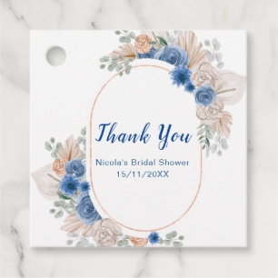 Étiquettes Cadeau Fête de mariage champêtre bleu boho avec herbe de