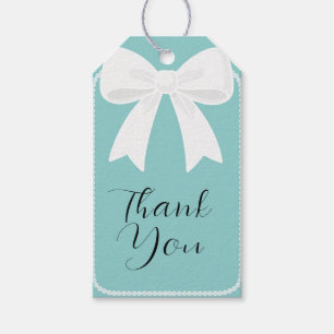 Étiquettes-cadeau Fête de mariage coquette bleue avec des nœuds blan