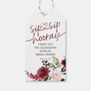Étiquettes-cadeau Fête de mariage Floral Burgundy Sip Sip Hooray