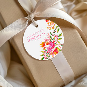 Étiquettes Cadeau Fête de mariage florale aquarelle orange rose mode