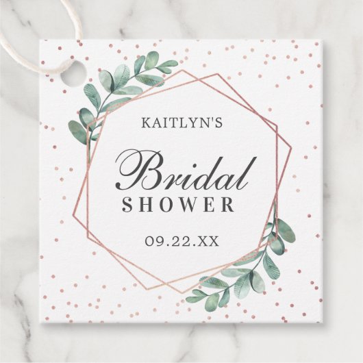 Étiquettes Cadeau Fête de mariage géométrique à l'eucalyptus avec fe (Devant)