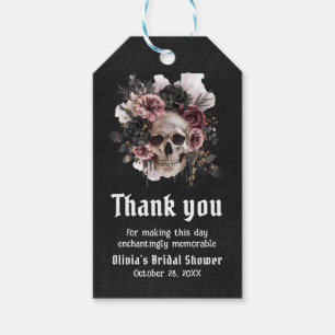Étiquettes-cadeau Fête de mariage gothique crâne floral noir Hallowe