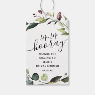 Étiquettes-cadeau Fête de mariage Greenery Sip Sip Hourra