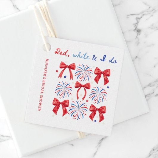 Étiquettes Cadeau Fête de mariage le 4 juillet en rouge, blanc et mo