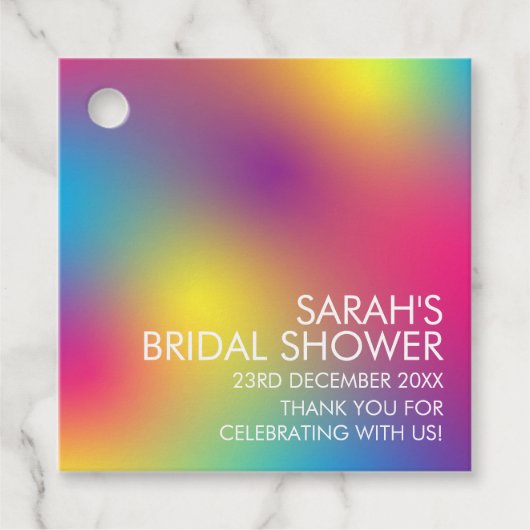Étiquettes Cadeau Fête de mariage moderne et holographique à dégradé (Devant)