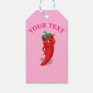 Étiquettes-cadeau Fête de mariage rose avec diva piment rouge