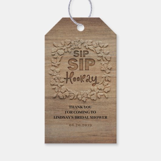 Étiquettes-cadeau Fête de Mariée Rustique Sip Sip Hourra (Devant)