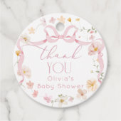 Étiquettes Cadeau Fête de naissance bébé en fleurs à ruban rose (Devant)