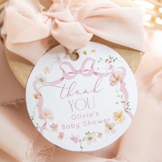 Étiquettes Cadeau Fête de naissance bébé en fleurs à ruban rose