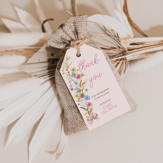 Étiquettes-cadeau Fête de naissance de bébé fille Fleur sauvage rose
