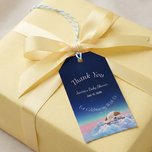 Étiquettes-cadeau Fête de Naissance de Bébé un Chiot Dans Les Nuages