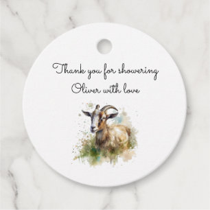 Étiquettes Cadeau Fête de naissance de chèvre de ferme aquarelle rus
