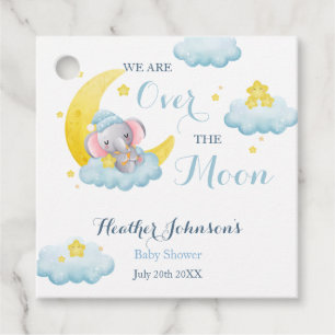 Étiquettes Cadeau Fête de Naissance Éléphant Garçon Outre Lune