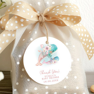 Étiquettes Cadeau Fête de Naissance Fille Baleines Aquarelle Florale