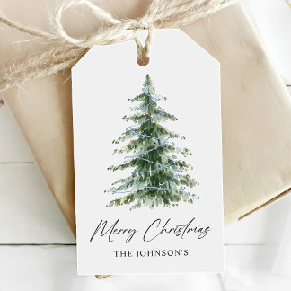 Étiquettes-cadeau Fête de Noël arbre de Noël bleu aquarelle