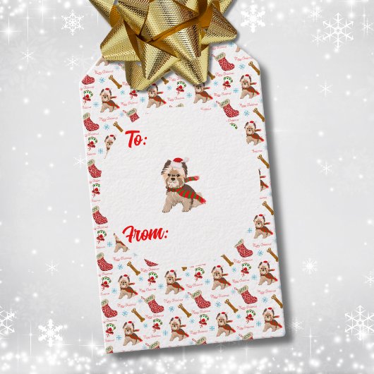 Étiquettes-cadeau Fête de Noël avec Yorkie