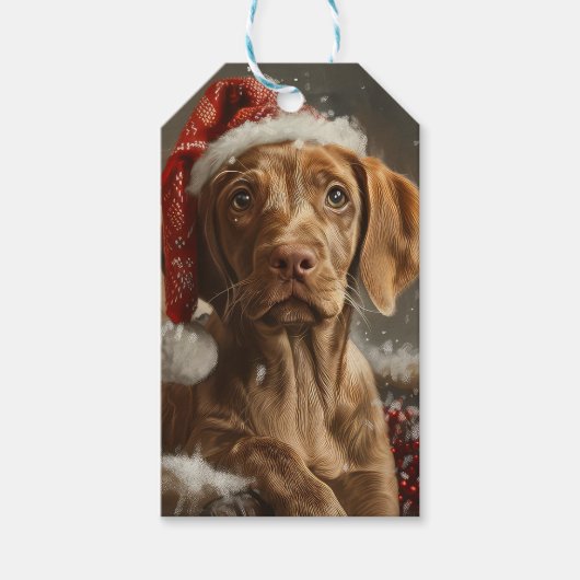 Étiquettes-cadeau Fête de Noël de Chien Vizsla (Devant)