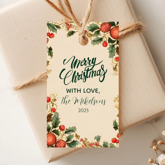 Étiquettes-cadeau Fête de Noël de la grenade Holly Rustique