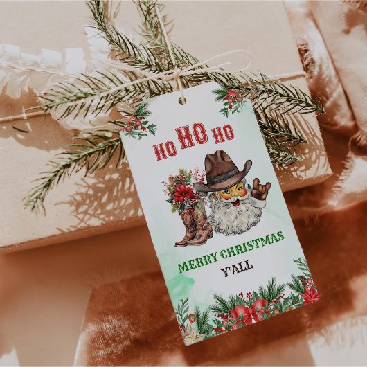 Étiquettes-cadeau Fête de Noël de Santa Cowboy occidental 