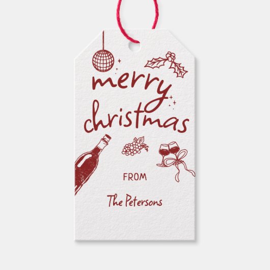 Étiquettes-cadeau Fête de Noël Dégustation de Vins Dessin à la Main (Devant)