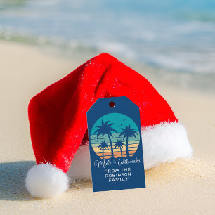 Étiquettes-cadeau Fête de Noël du coucher de soleil tropical de Mele