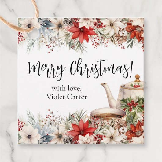 Étiquettes Cadeau Fête de Noël Florale Thé de Noël (Devant)
